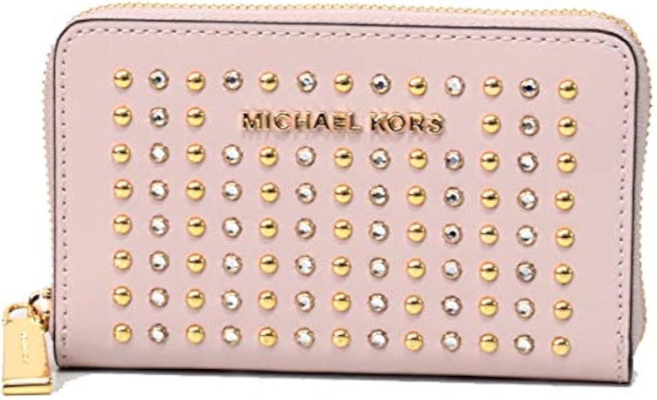 [マイケルコース] カードケース MK レザー ジェット セット スタッズ リベット スモール ウォレット カードケース 名刺入れ 定期入れ  パスケース ソフトピンク 32H9GJ6D0O